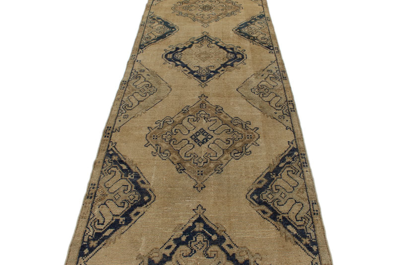 4x11 Ivory and Blue Turkish Tribal Runner