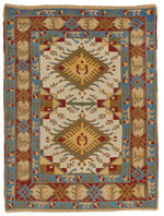 4x5 Ivory and Red Turkish Tribal Rug