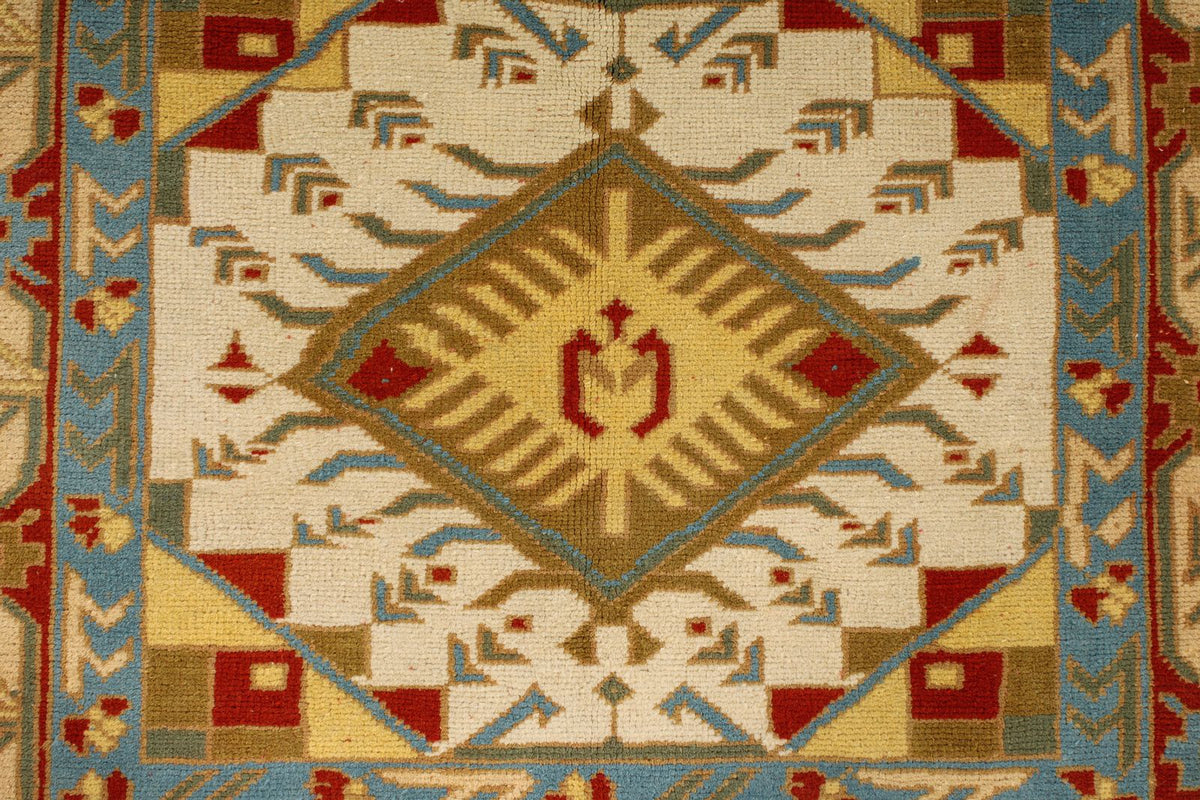 4x5 Ivory and Red Turkish Tribal Rug