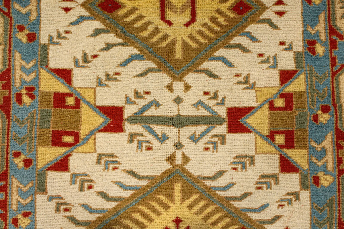 4x5 Ivory and Red Turkish Tribal Rug