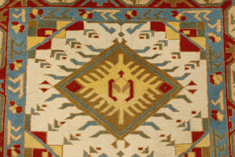 4x5 Ivory and Red Turkish Tribal Rug