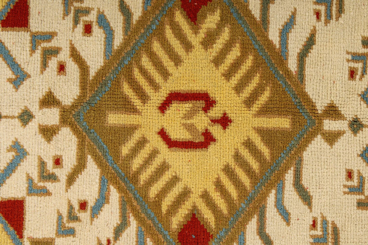 4x5 Ivory and Red Turkish Tribal Rug