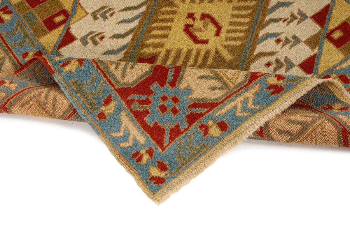4x5 Ivory and Red Turkish Tribal Rug