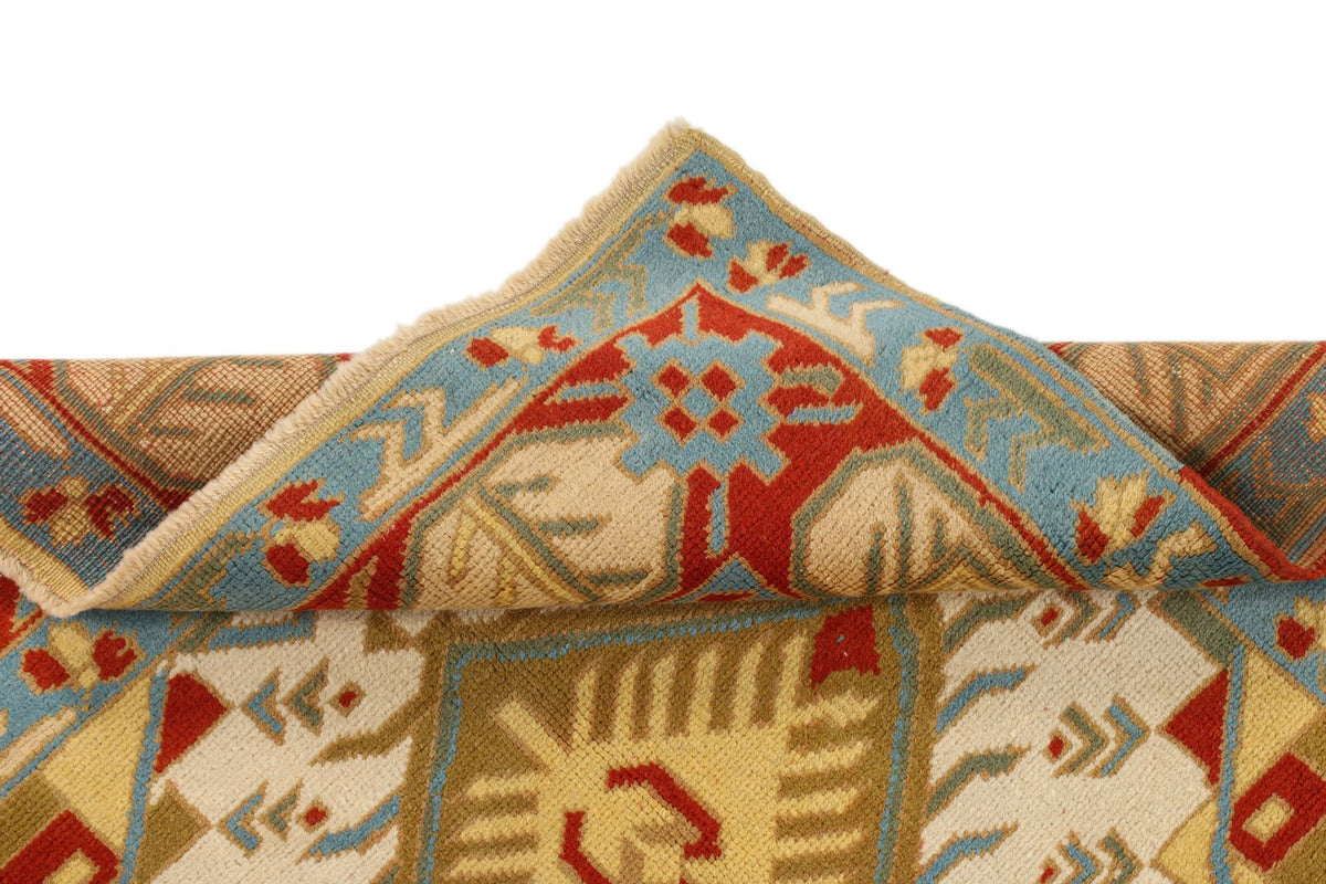 4x5 Ivory and Red Turkish Tribal Rug