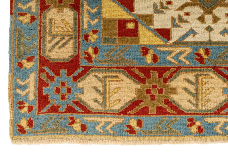 4x5 Ivory and Red Turkish Tribal Rug