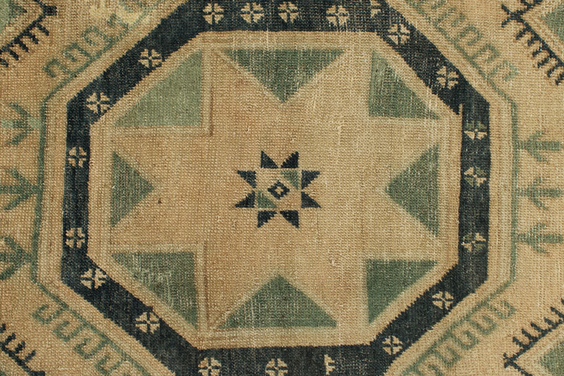 3x13 Ivory and Green Turkish Tribal Runner