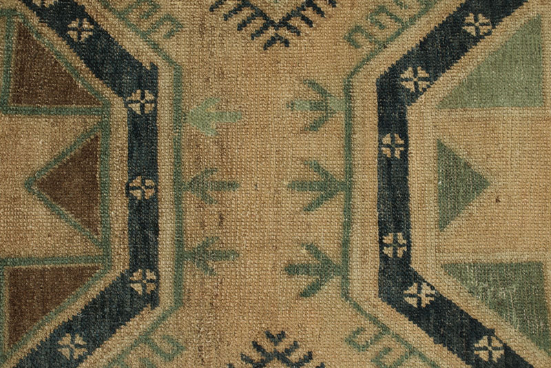 3x13 Ivory and Green Turkish Tribal Runner