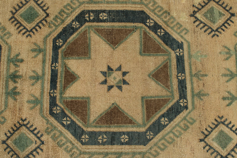 3x13 Ivory and Green Turkish Tribal Runner