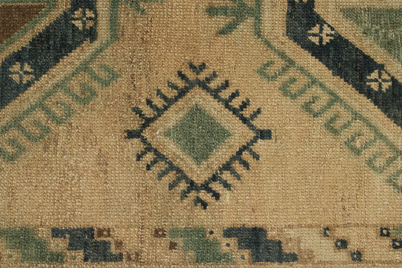 3x13 Ivory and Green Turkish Tribal Runner