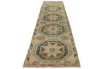 3x13 Ivory and Green Turkish Tribal Runner