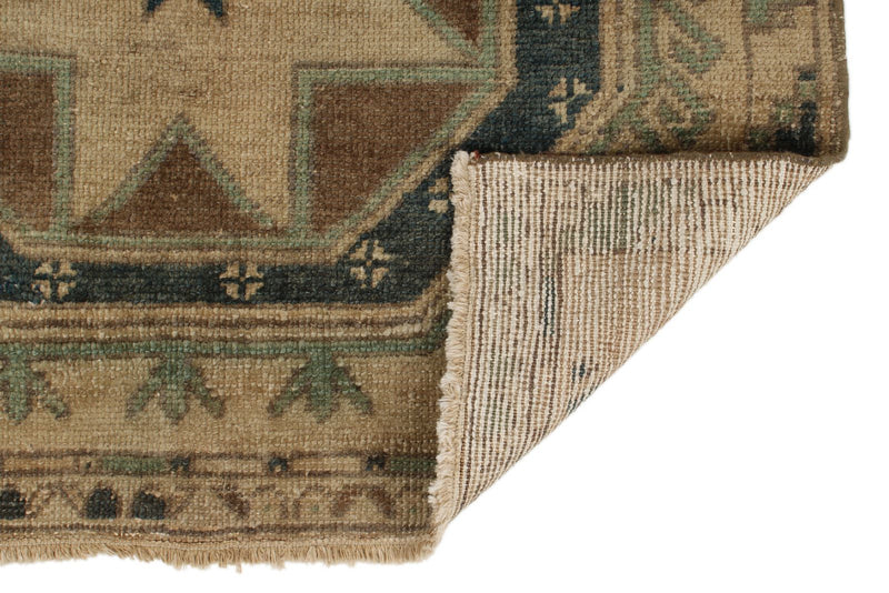3x13 Ivory and Green Turkish Tribal Runner