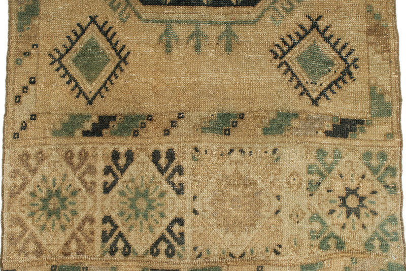3x13 Ivory and Green Turkish Tribal Runner