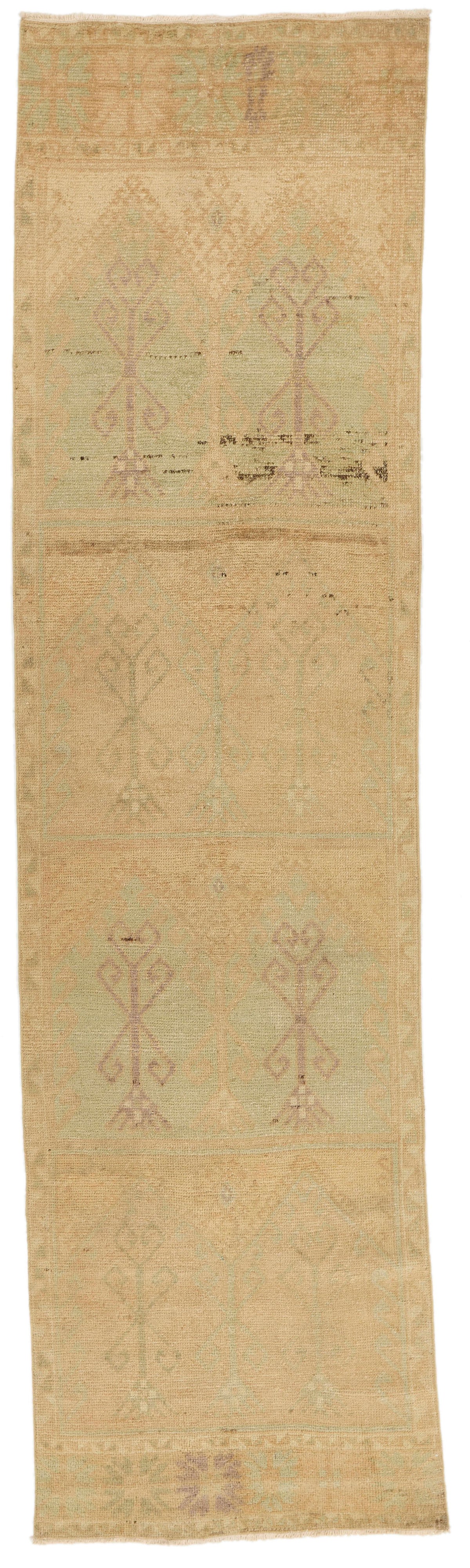 3x13 Green and Ivory Turkish Tribal Runner