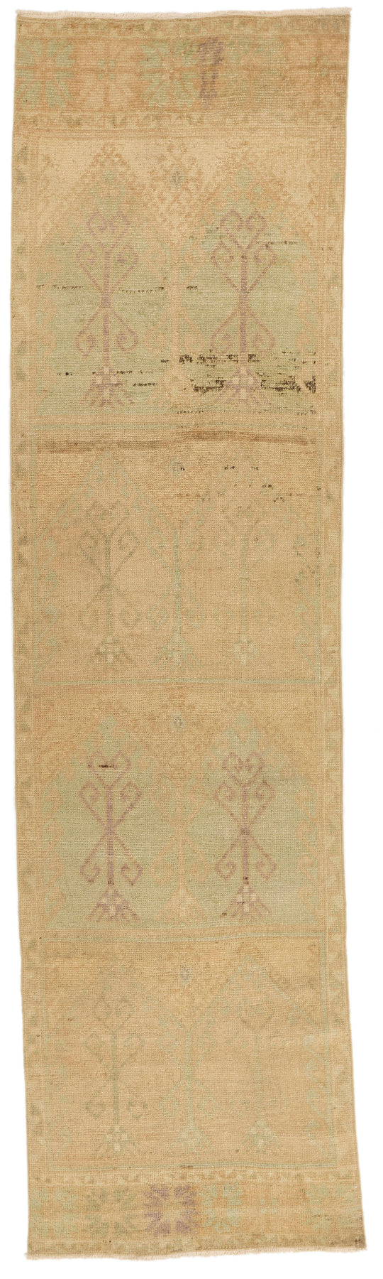 3x13 Green and Ivory Turkish Tribal Runner