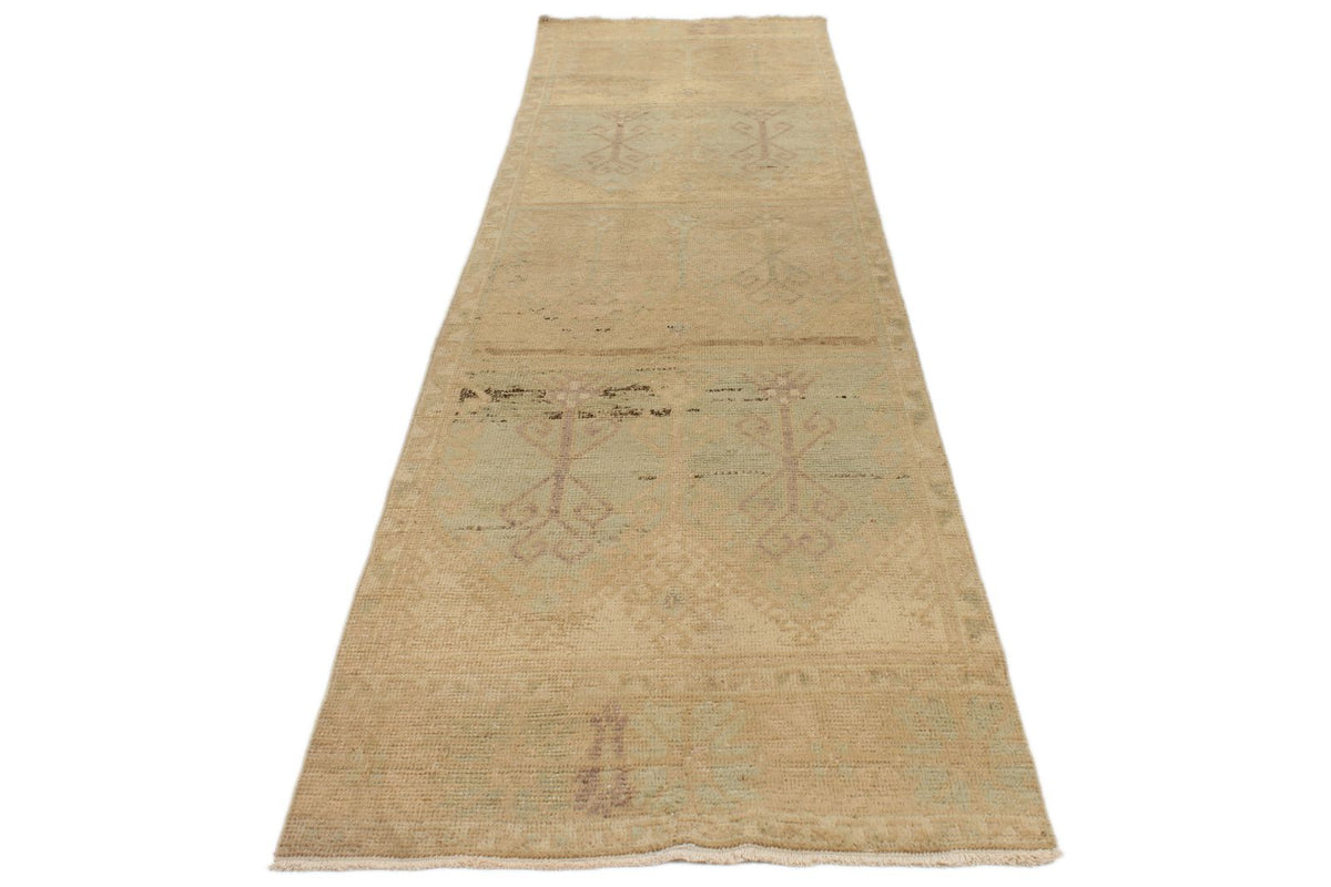 3x13 Green and Ivory Turkish Tribal Runner