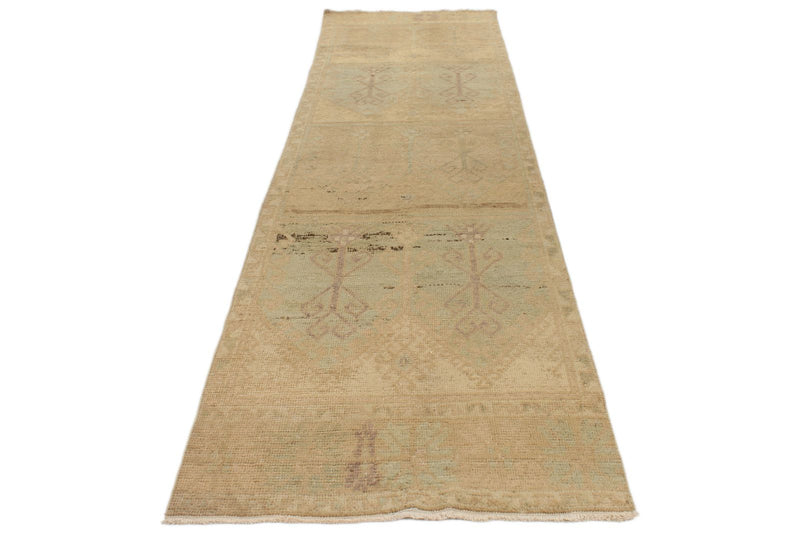 3x13 Green and Ivory Turkish Tribal Runner