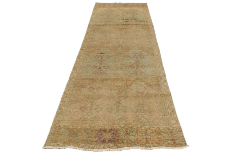 3x13 Green and Ivory Turkish Tribal Runner