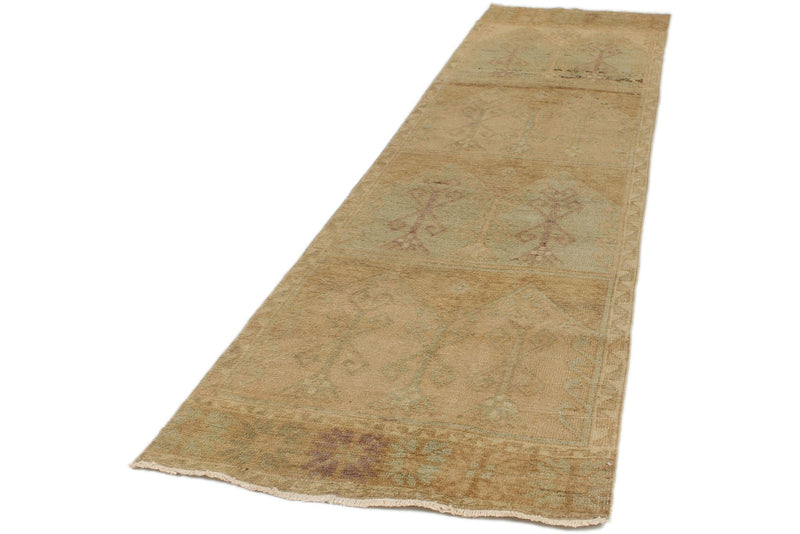 3x13 Green and Ivory Turkish Tribal Runner
