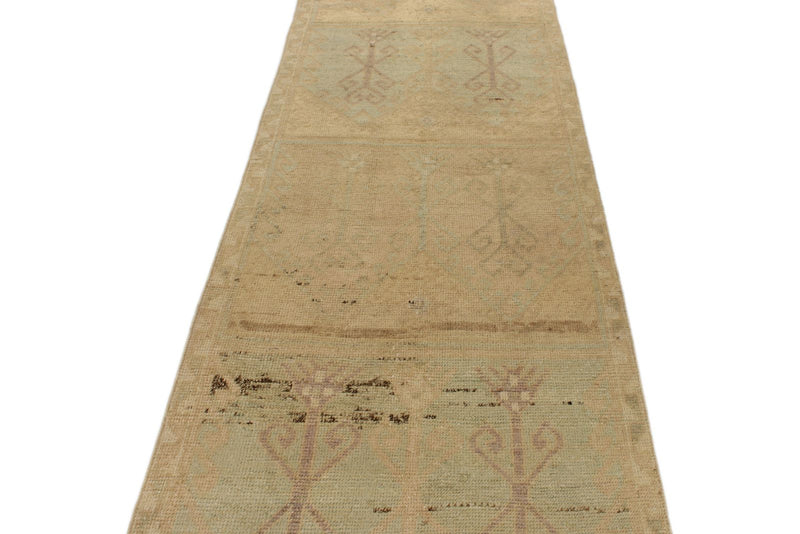 3x13 Green and Ivory Turkish Tribal Runner