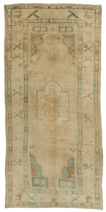 5x11 Ivory and Green Turkish Tribal Runner