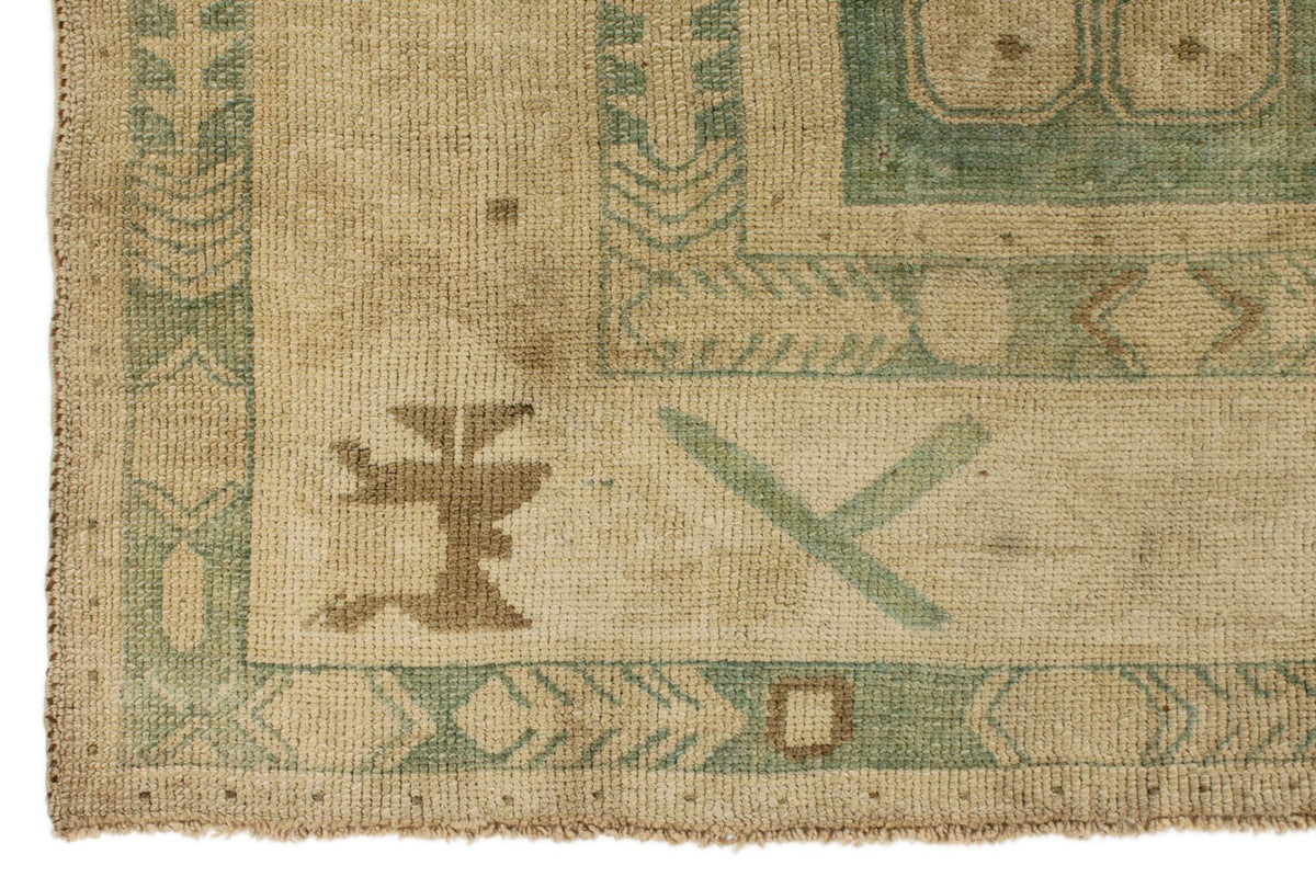 5x11 Ivory and Green Turkish Tribal Runner