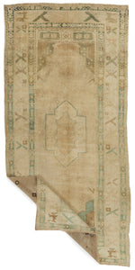 5x11 Ivory and Green Turkish Tribal Runner