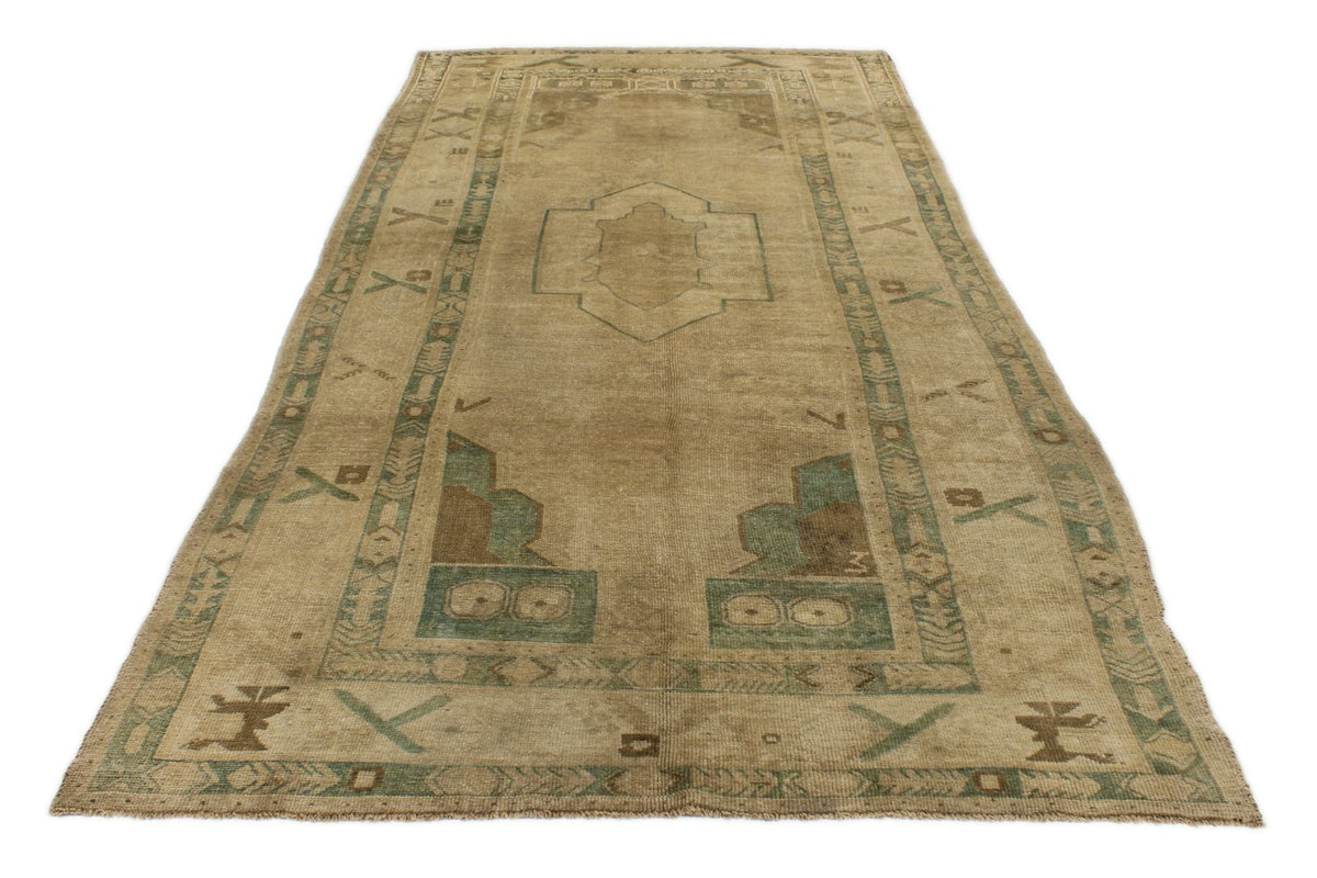5x11 Ivory and Green Turkish Tribal Runner