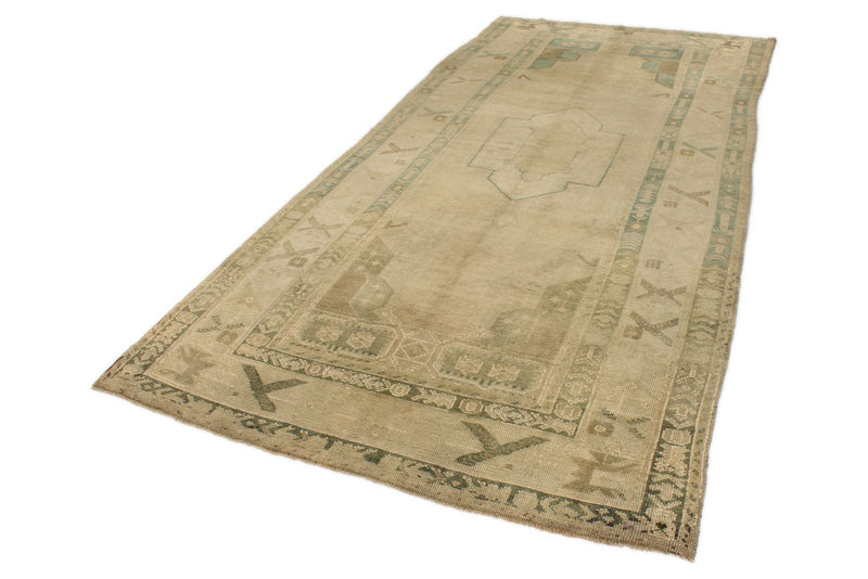 5x11 Ivory and Green Turkish Tribal Runner