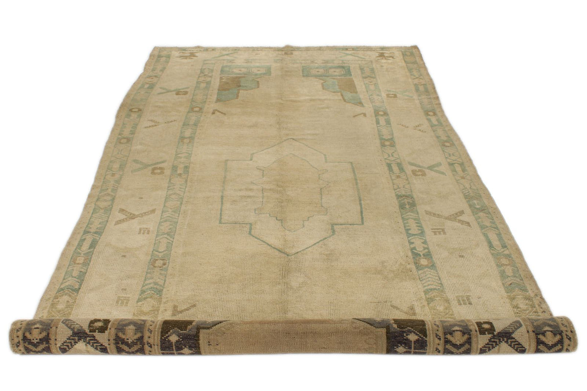 5x11 Ivory and Green Turkish Tribal Runner