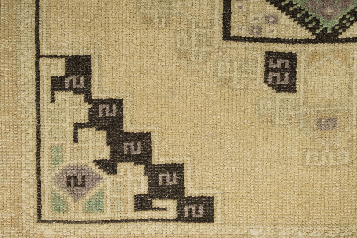 3x8 Ivory and Green Turkish Tribal Runner