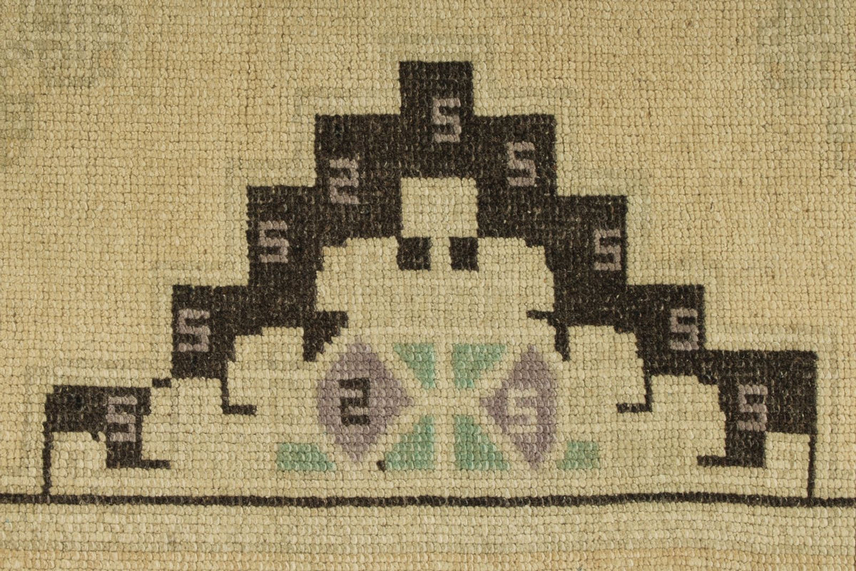 3x8 Ivory and Green Turkish Tribal Runner