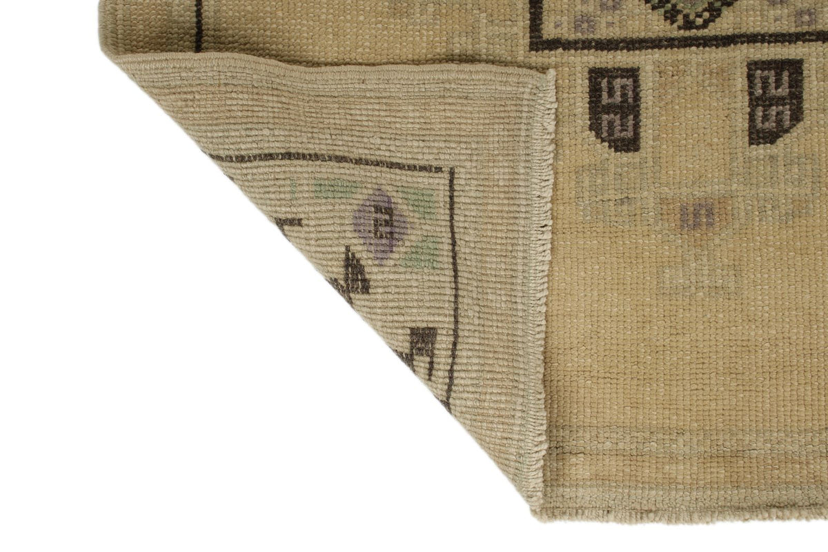 3x8 Ivory and Green Turkish Tribal Runner