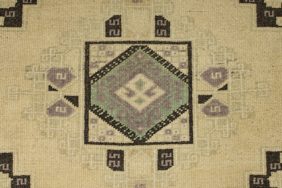 3x8 Ivory and Green Turkish Tribal Runner