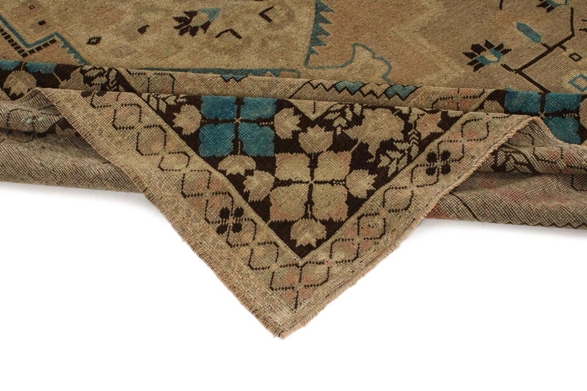 7x13 Ivory and Brown Turkish Tribal Rug