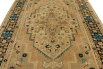 7x13 Ivory and Brown Turkish Tribal Rug