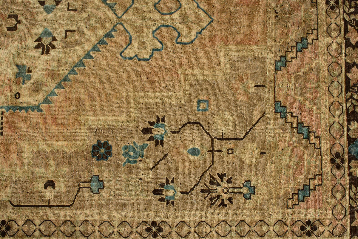 7x13 Ivory and Brown Turkish Tribal Rug