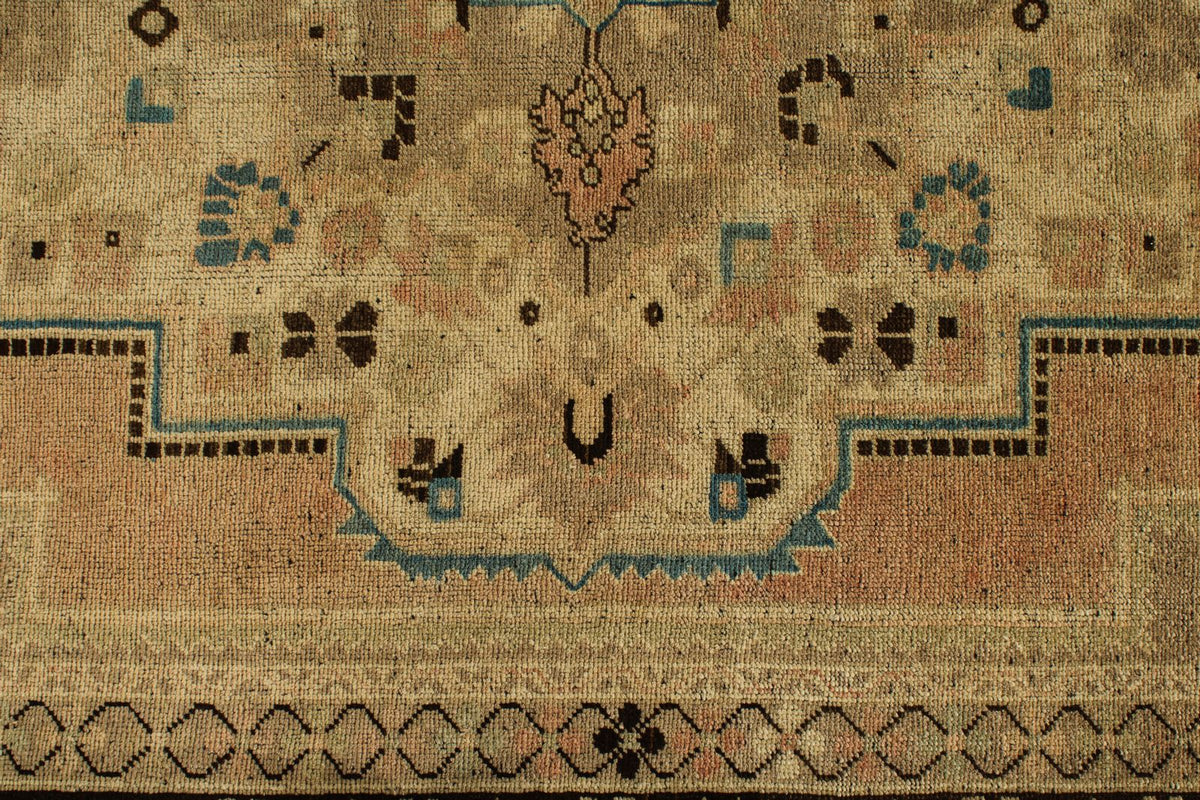 7x13 Ivory and Brown Turkish Tribal Rug