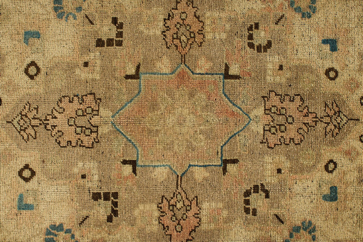 7x13 Ivory and Brown Turkish Tribal Rug