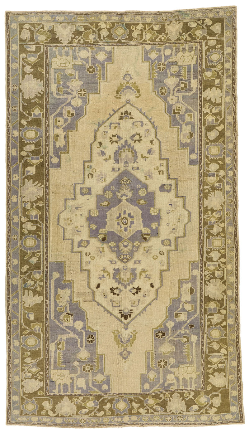 6x11 Ivory and Brown Turkish Tribal Rug