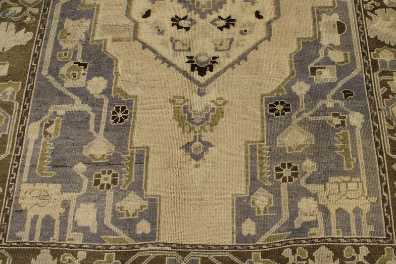 6x11 Ivory and Brown Turkish Tribal Rug