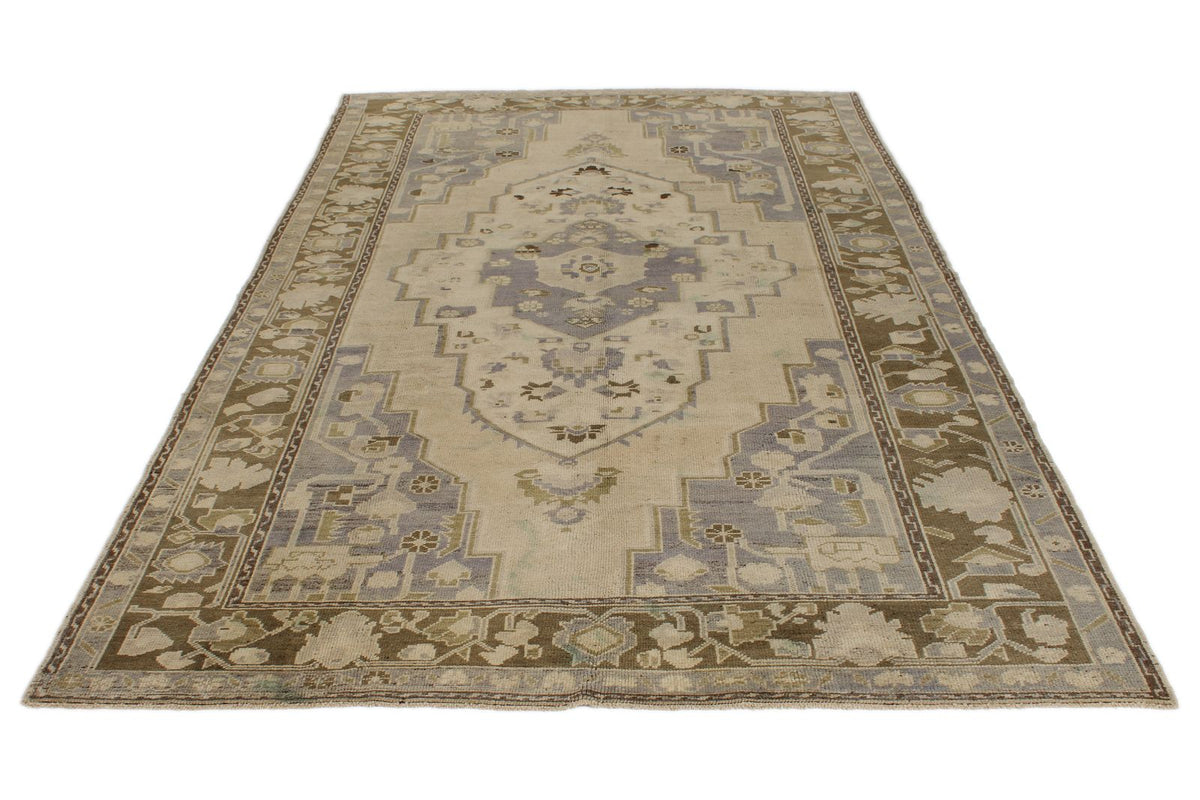 6x11 Ivory and Brown Turkish Tribal Rug