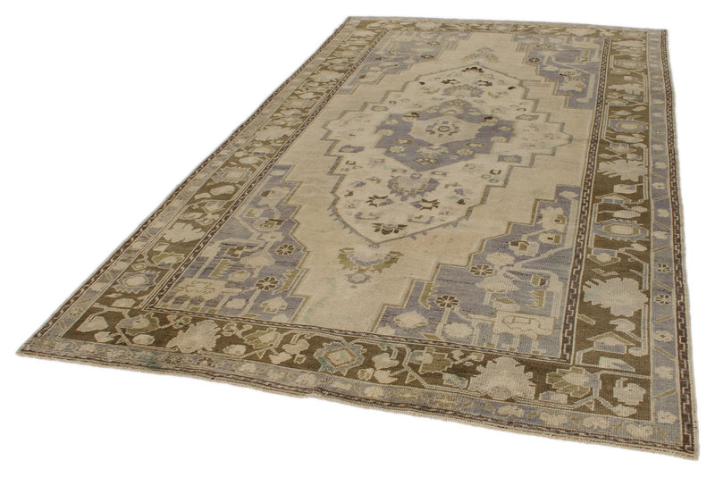 6x11 Ivory and Brown Turkish Tribal Rug