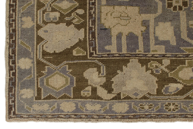 6x11 Ivory and Brown Turkish Tribal Rug