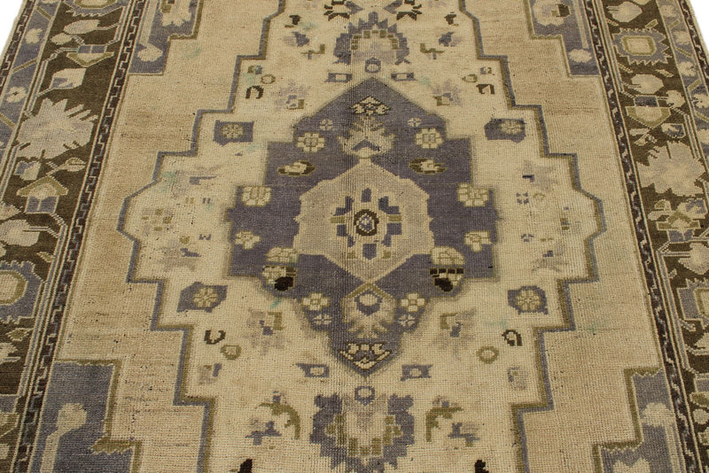 6x11 Ivory and Brown Turkish Tribal Rug