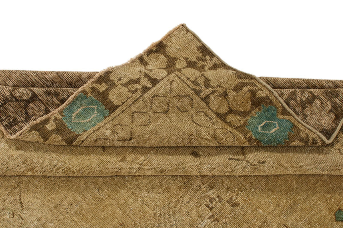 7x13 Ivory and Brown Turkish Tribal Rug