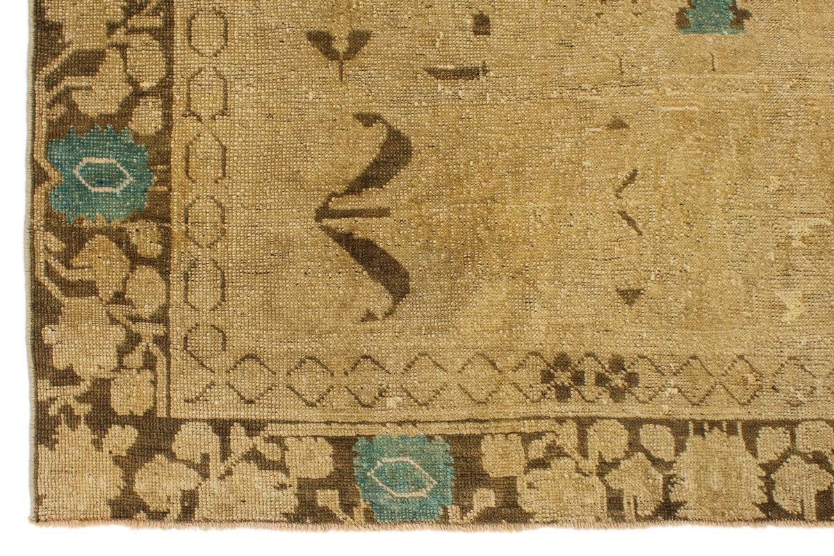 7x13 Ivory and Brown Turkish Tribal Rug