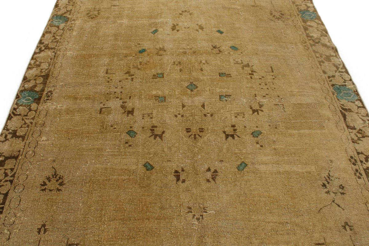 7x13 Ivory and Brown Turkish Tribal Rug