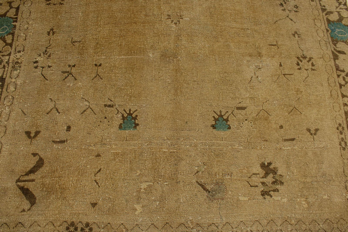 7x13 Ivory and Brown Turkish Tribal Rug