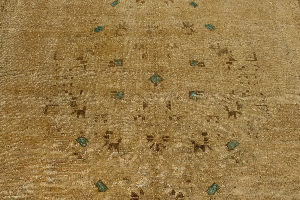 7x13 Ivory and Brown Turkish Tribal Rug