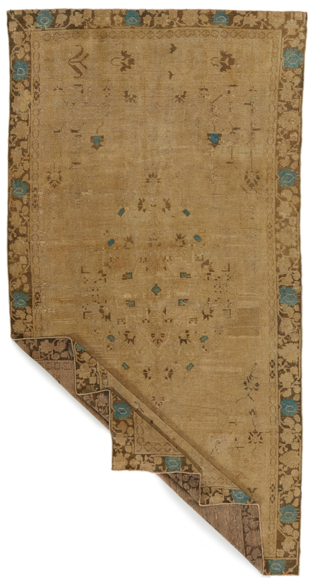 7x13 Ivory and Brown Turkish Tribal Rug